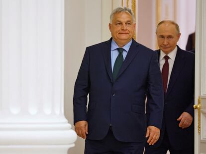 El primer ministro húngaro, Viktor Orbán, y el líder ruso, Vladímir Putin, en el Kremlin de Moscú el pasado viernes.