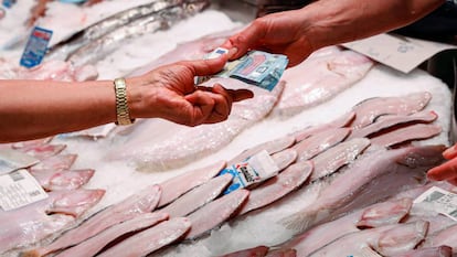 Una persona realiza una compra en la pescadería de un mercado de abastos del centro de la capital. EFE/Emilio Naranjo/Archivo