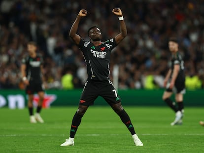 Bukayo Saka celebra el gol ante el Real Madrid.