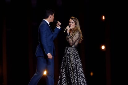 Alfred y Amaia durante el segundo ensayo en Lisboa.