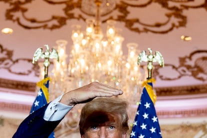 expresidente Donald Trump, en la fiesta que ofreció en su mansión de Mar-A-Lago para seguir los resultados de las elecciones en la noche del martes.