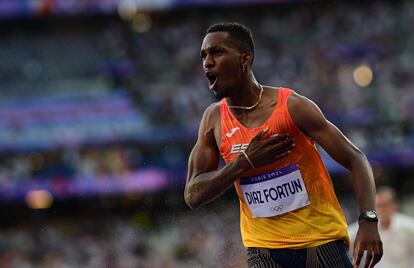 Jordan Daz celebra su actuacin en la final de triple salto de los Juegos Olmpicos, disputada en el estadio de Saint Denis, el 9 de agosto.