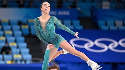 Laura Barquero y Marco Zandron, durante su exhibición de patinaje artístico en los Juegos Olímpicos de Invierno.