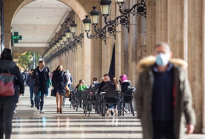 People wearing face masks in Logroño in La Rioja, one of the regions hardest hit by the second wave.