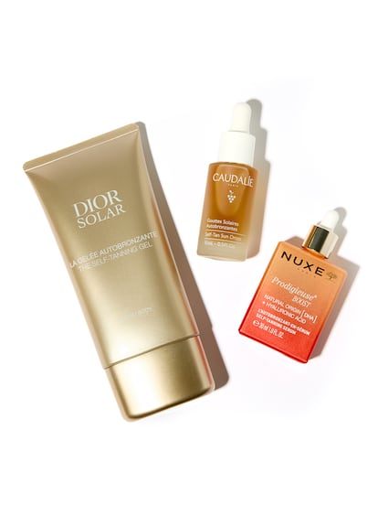 The Self-Tanning Gel de DIOR, Self-Tan Sun Drops de CAUDALIE y Self-Tanning Serum de NUXE.