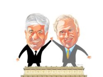 Caricatura de los consejeros delegados de Publicis y Omnicom.