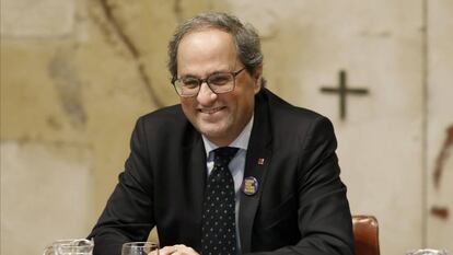 Quim Torra durante la reunión semanal del Gobierno catalán.