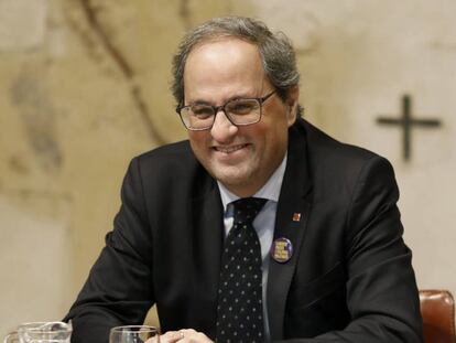 Quim Torra durante la reunión semanal del Gobierno catalán. 