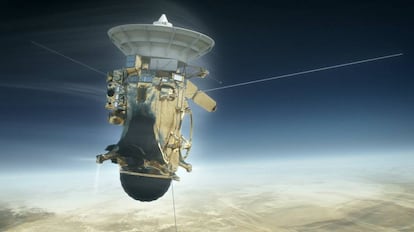 Ilustração da Cassini da NASA na atmosfera de Saturno.