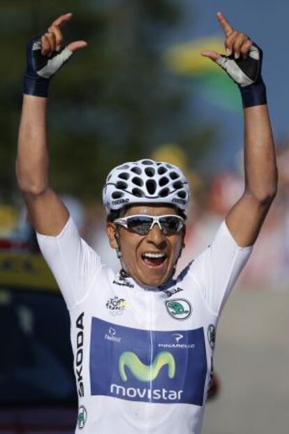 Nairo Quintana celebra la victoria de etapa.
