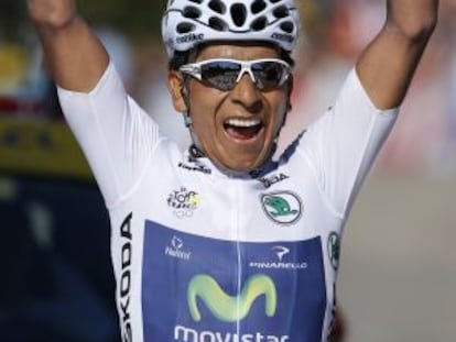 Nairo Quintana celebra la victoria de etapa.