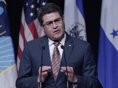 Honduran President Orlando Hern&aacute;ndez speaking last week in Washington. 