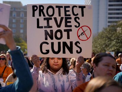 Protesters gather outside the Tennessee State Capitol in Nashville, on March 30, 2023.