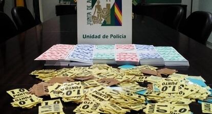 Boletos ilegales incautados por la polic&iacute;a en la provincia de C&aacute;diz.