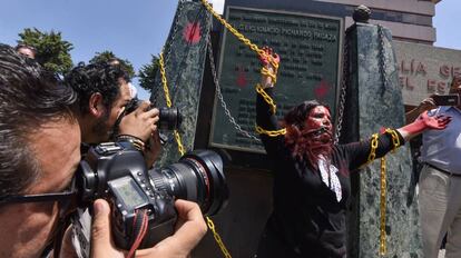 Manifestación de periodistas en Toluca, en agosto de 2019. 