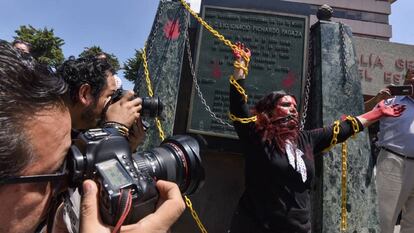 Manifestación de periodistas en Toluca, en agosto de 2019. 