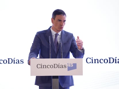 El presidente del Gobierno, Pedro Sánchez, este lunes durante su intervención en el foro de CincoDías.