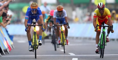 Purito Rodríguez, tras cruzar la meta de Río en quinto puesto.