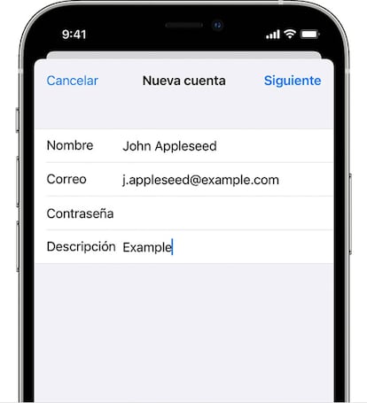 Nueva cuenta Mail iPhone