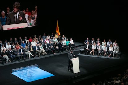 El President català, Carles Puigdemont, durant la seva intervenció en la presentació de la llei del referèndum.