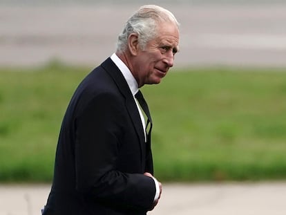 Britain's King Charles III leaves Aberdeen Airport as he travels to London following Thursday's death of Queen Elizabeth II, in Aberdeen, Scotland, Friday Sept. 9, 2022. King Charles III, who spent much of his 73 years preparing for the role, planned to meet with the prime minister and address a nation grieving the only British monarch most of the world had known. He takes the throne in an era of uncertainty for both his country and the monarchy itself. (Aaron Chown/Pool Photo via AP)