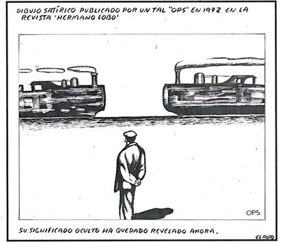 A satirical drawing by ‘Ops’ from 1972 published in ‘Hermano Lobo.’ The hidden meaning has now been revealed.