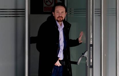 Pablo Iglesias tras declarar en la Audiencia Nacional, este miércoles.