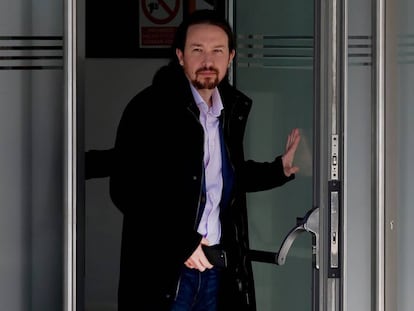 Pablo Iglesias tras declarar en la Audiencia Nacional, este miércoles.