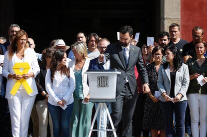 El presidente del Parlament catalán, Roger Torrent, participa en el acto de conmemoración del referéndum del 1 de Octubre en Barcelona.