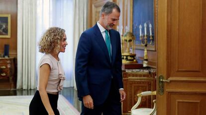 La presidenta del Congreso Meritxell Batet a su llegada a la audiencia con Felipe VI este martes.