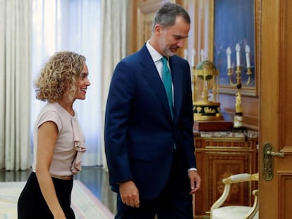 La presidenta del Congreso Meritxell Batet a su llegada a la audiencia con Felipe VI este martes.