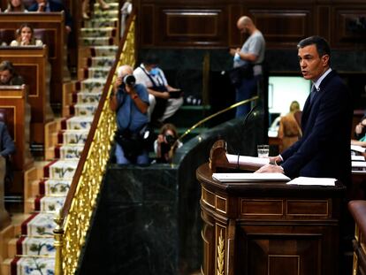 El presidente del Gobierno, Pedro Sánchez, durante el debate del estado de la Nación.