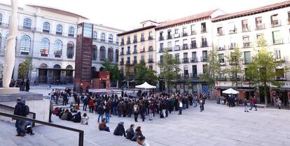 Carolina Bescansa, Ramón Espinar, Luis Alegre y Jesús Montero presentan la consulta de Podemos a las bases, hoy en Madrid.