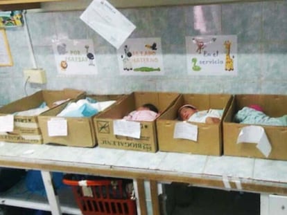 Newborns in cardboard boxes in Venezuela.