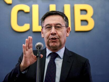 Bartomeu, en febrero, en un acto oficial del club.