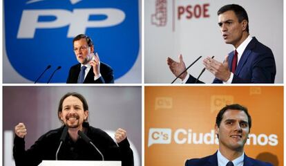 Mariano Rajoy, Pedro S&aacute;nchez, Pablo Iglesias y Albert Rivera. 