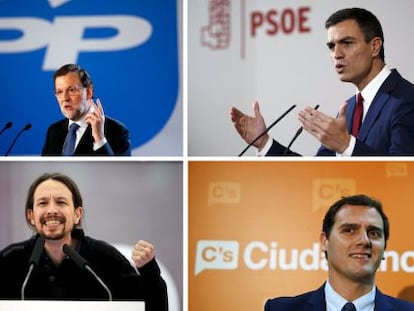 Mariano Rajoy, Pedro S&aacute;nchez, Pablo Iglesias y Albert Rivera. 