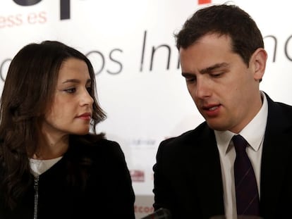 Inés Arrimadas y Albert Rivera, este lunes en Madrid.