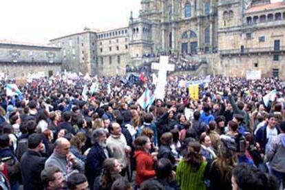 Los manifestantes gallegos en la plaza del Obradoiro de Santiago de Compostela.