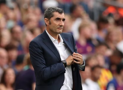 Ernesto Valverde, antes de que de comienzo el encuentro.