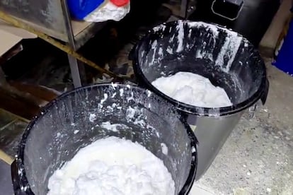 Some of the sweeps with amphetamine sulfate, which looks like cottage cheese, almost ready.