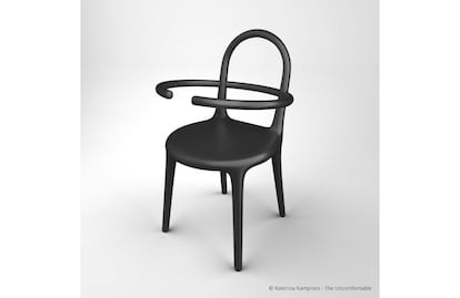 Si consigues sentarte. Su nombre, 'Hoop chair' (2018), remite más bien al juego del aro.