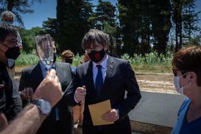 El expresidente Carles Puigdemont, durante un acto de Òmnium Cultural, el pasado 16 de julio de 2021, en Elna (Francia).