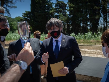 El expresidente Carles Puigdemont, durante un acto de Òmnium Cultural, el pasado 16 de julio de 2021, en Elna (Francia).