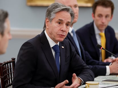 U.S. Secretary of State Antony Blinken meets with human rights leaders at the State Department in Washington, U.S., December 7, 2023.