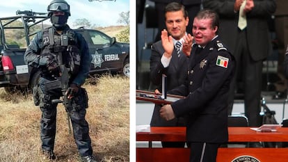 Iván Morales (izquierda) en sus días de servicio, a la derecha, recibiendo un reconocimiento a su labor, de manos del presidente Enrique Peña Nieto.