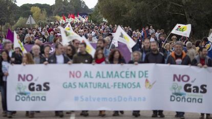 Manifestacion contra el almacenamiento de gas en Doñana.