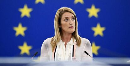 La presidenta del Parlamento Europeo, Roberta Metsola, este lunes.