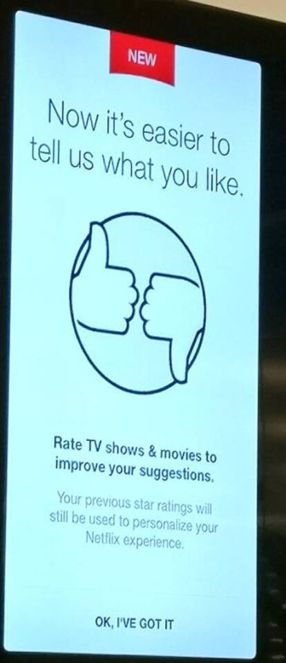Pulgar hacia arriba o abajo, así se valorará en Netflix.