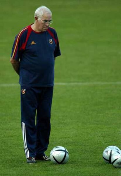 Luis Aragonés, durante un entrenamiento de la selección.